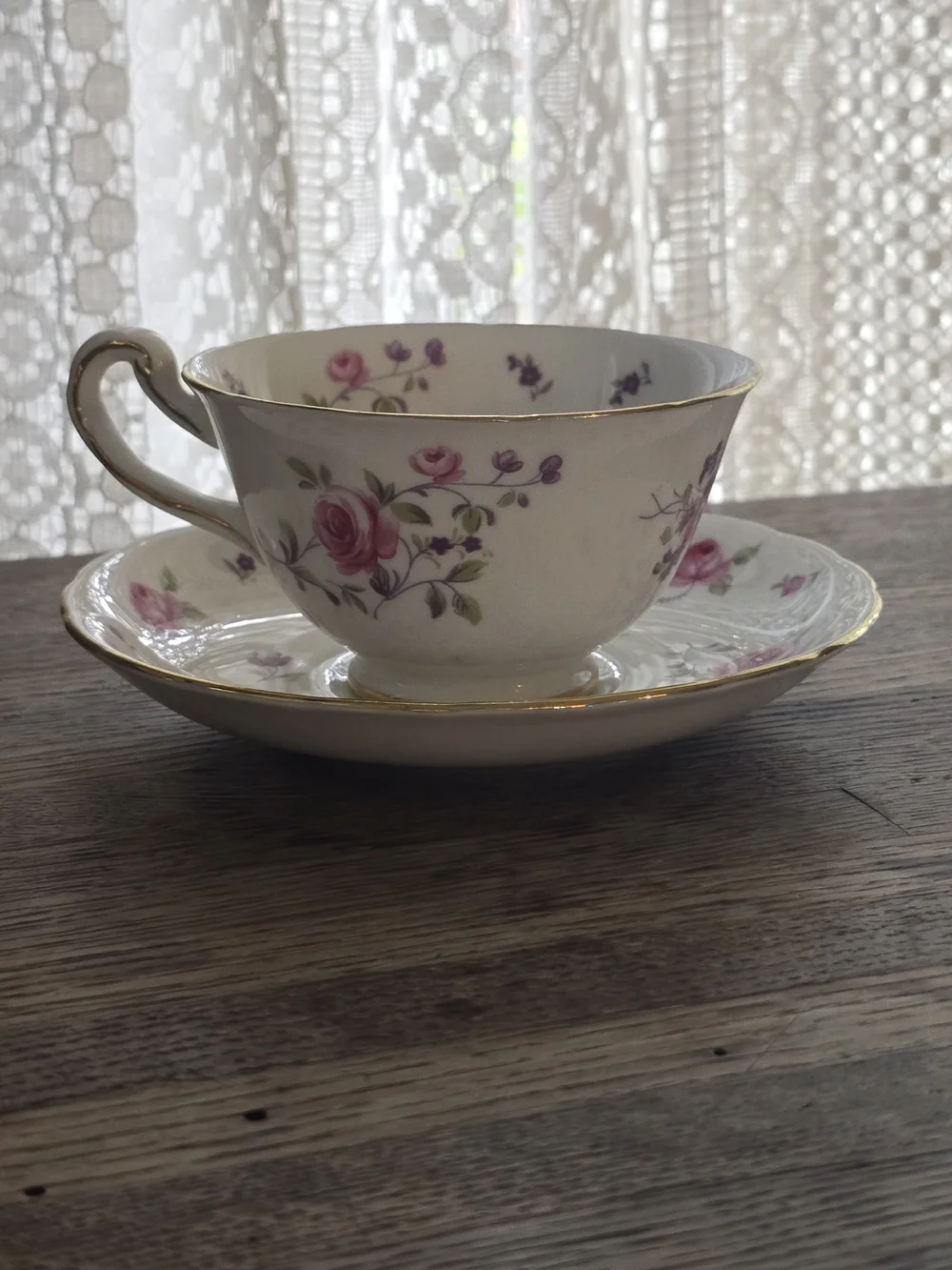 Vintage Royal Chelsea Floral Porcelain Teacup & Saucer Pink Rose Pattern